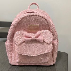 Disney Parks Loungefly Millennial Pink Minnie Mouse Sequin Backpack